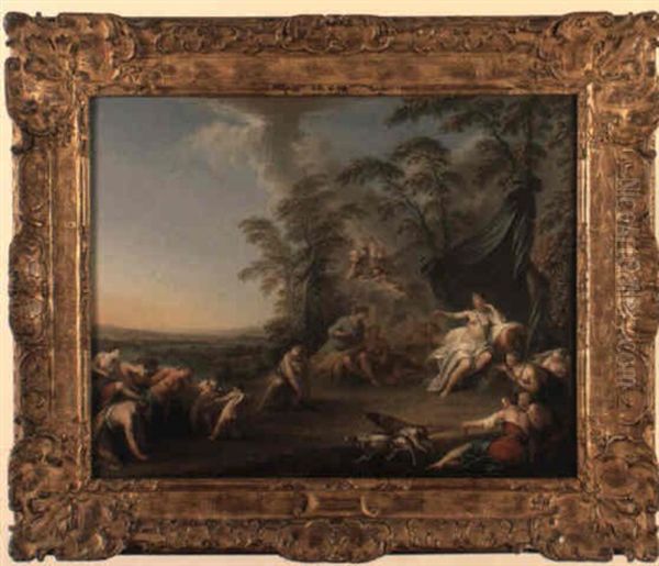 Une Faune Presente A Diane Et Ses Nymphes Oil Painting by Jacques Sebastien Le Clerc