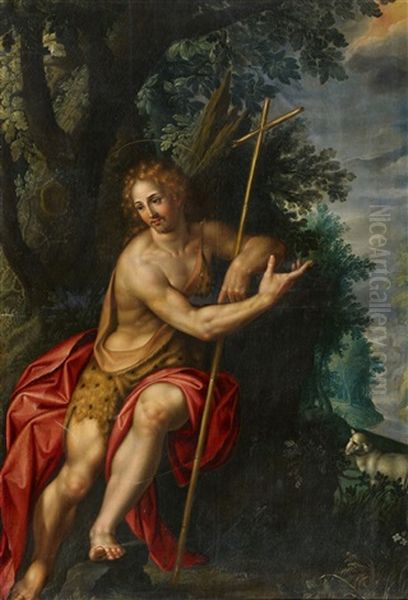 John The Baptist In A Landscape Oil Painting by Hendrick De Clerck