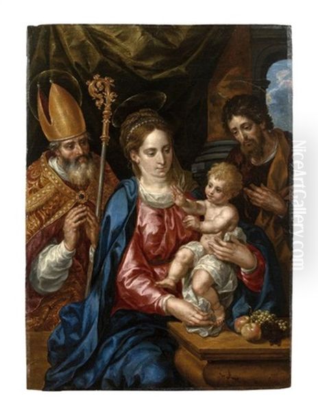 La Sainte Famille Avec Saint Augustin Oil Painting by Hendrick De Clerck