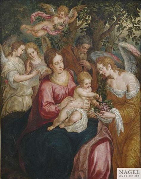 Die Heilige Familie Mit Dem Engel Oil Painting by Hendrick De Clerck