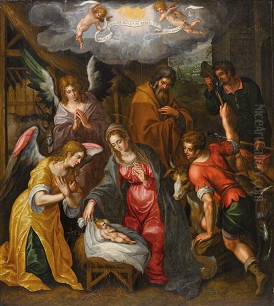 Die Geburt Christi Oil Painting by Hendrick De Clerck