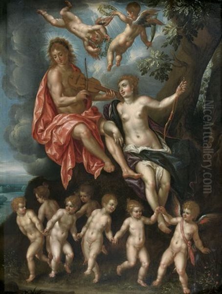 Diane Et Apollon Oil Painting by Hendrick De Clerck