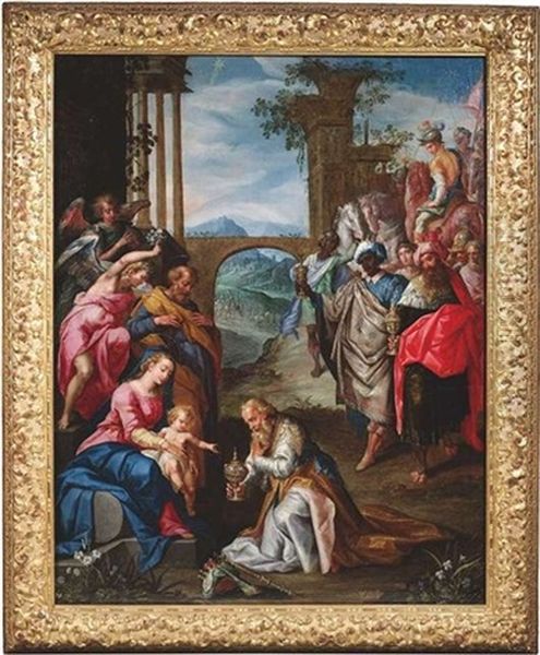 Die Anbetung Der Heiligen Drei Konige Oil Painting by Hendrick De Clerck