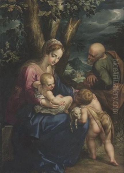 Sacra Famiglia E San Giovannino Oil Painting by Hendrick De Clerck