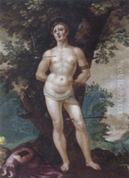 Der Heilige Sebastian In Einer Landschaft Oil Painting by Hendrick De Clerck