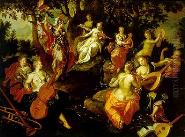 Minerva Visiting The Muses On Mount Helicon Oil Painting by Hendrick De Clerck