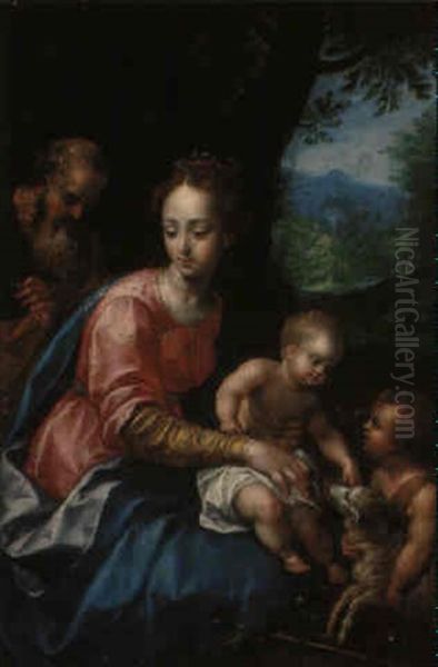 The Holy Family With The Infant Saint John The Baptist Oil Painting by Hendrick De Clerck