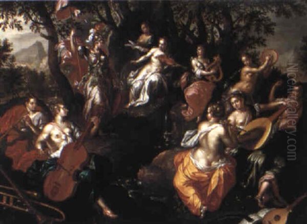 Minerva And The Muses Oil Painting by Hendrick De Clerck