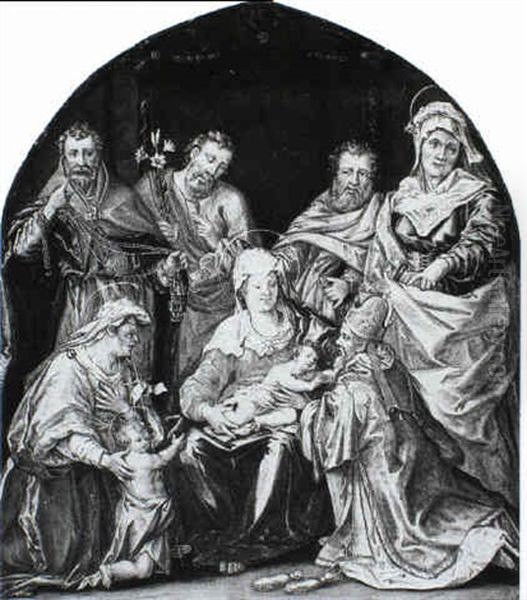 Holy Family With Saints Oil Painting by Hendrick De Clerck