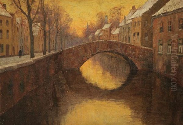 Canal A Bruges En Hiver Oil Painting by Alfons de Clercq