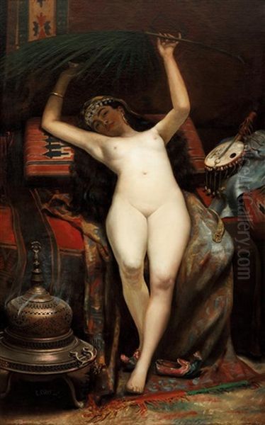 Odalisque A La Palme Oil Painting by Jacques Francois Camille Clere