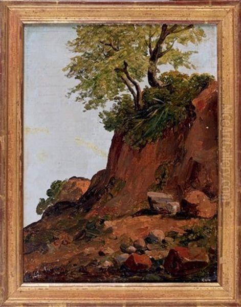 Etude De Paysage Pres De Tivoli (study) Oil Painting by Noel-Thomas-Joseph Clerian