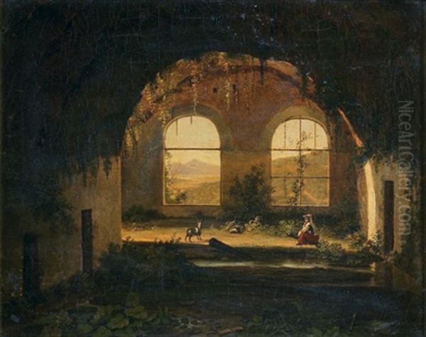 Jeune Napolitaine Dans Des Ruines Romanes Oil Painting by Noel-Thomas-Joseph Clerian