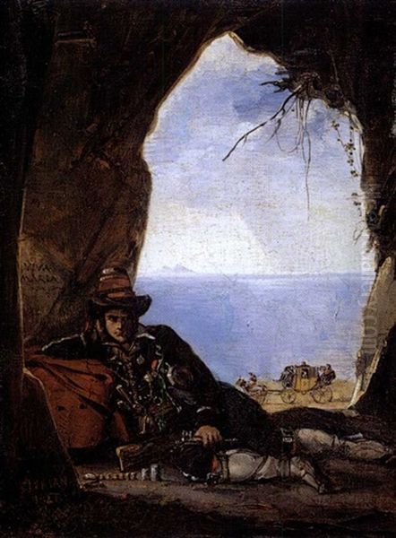 Bandito In Una Grotta In Riva Al Mare Oil Painting by Noel-Thomas-Joseph Clerian