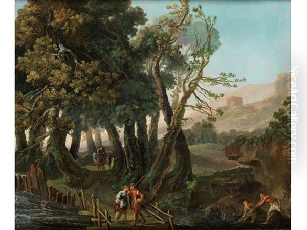 Baumlandschaft Mit Figurenstaffage Oil Painting by Charles-Louis Clerisseau