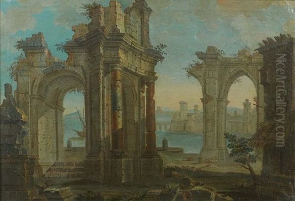 Ruines Antiques Pres De La Mer Oil Painting by Charles-Louis Clerisseau