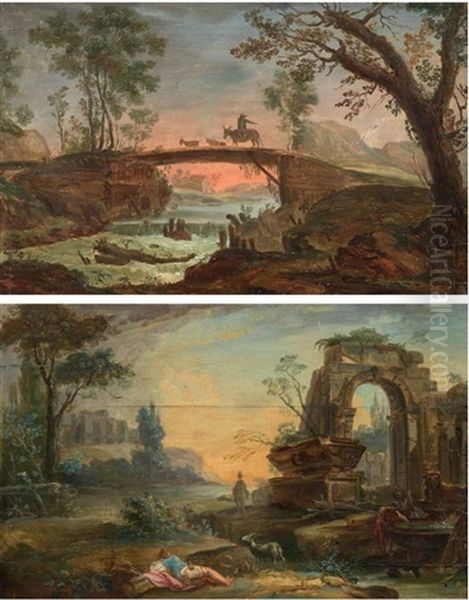 Capricci Architettonici (pair) Oil Painting by Charles-Louis Clerisseau