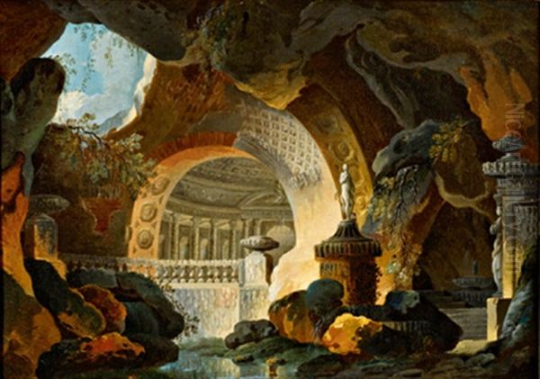 Grotte Oil Painting by Charles-Louis Clerisseau