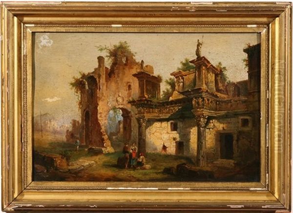 Rouine Del Templo Di Minerva Oil Painting by Charles-Louis Clerisseau