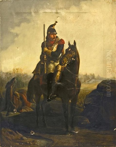 Cavalryman Oil Painting by Auguste-Henri-Louis De Clermont