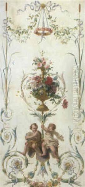 Putti Amid Swags Of Flowers And Leaves Oil Painting by Jean Francois Clermont