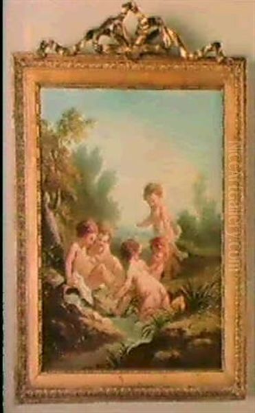 Cinque Putti Che Giocano Vicino Ad Una Sorgente Oil Painting by Jean Francois Clermont