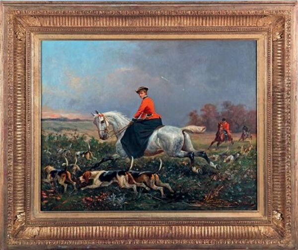 Amazone Et La Meute Oil Painting by Adhemar Louis de (Vicomte) Clermont-Gallerande