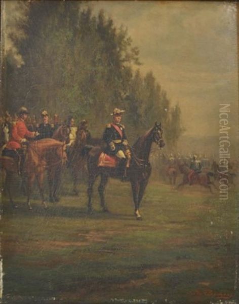 Revue Au Champ De Mars 1874 En En Presence Du Marechal Mac Mahon, Du Duc De Cambridge (1819-1904) (petit Fils Du Roi Georges Iii De Hanovre) Et Du General Borel Oil Painting by Adhemar Louis de (Vicomte) Clermont-Gallerande