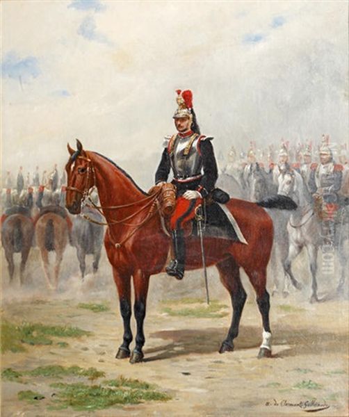 A French Cavalry Officer On Horseback Oil Painting by Adhemar Louis de (Vicomte) Clermont-Gallerande