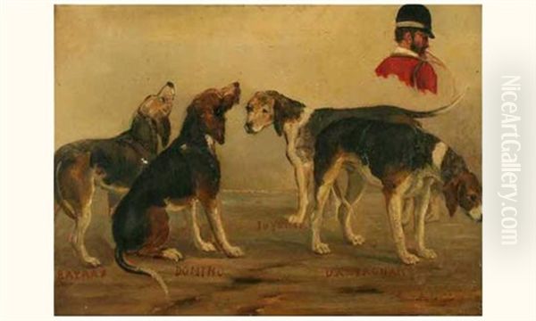 Etude De Chiens Et De Piqueux Du Rallye Poitou Oil Painting by Adhemar Louis de (Vicomte) Clermont-Gallerande