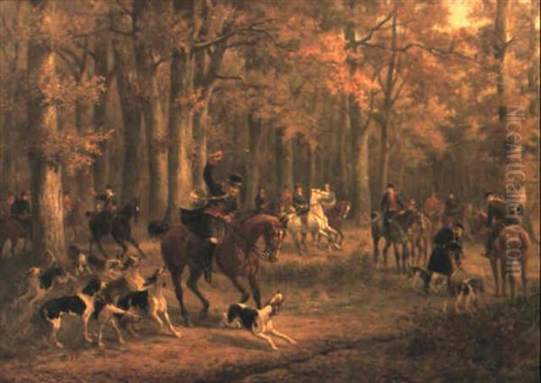 Scene De Chasse A Courre Oil Painting by Adhemar Louis de (Vicomte) Clermont-Gallerande