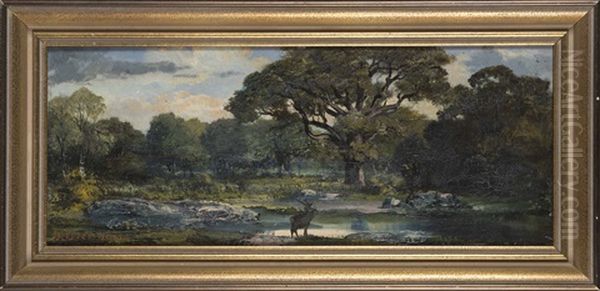 Cerf Pres D'un Etang Oil Painting by Jean-Baptiste Clesinger