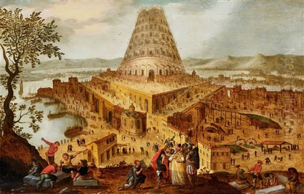 King Nimrod Before The Tower Of Babel Oil Painting by Hendrick van Cleve III