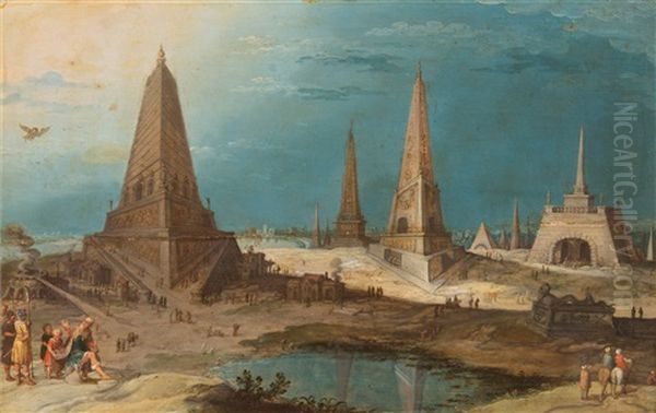 Le Roi Nimrod Devant La Tour De Babel Oil Painting by Hendrick van Cleve III