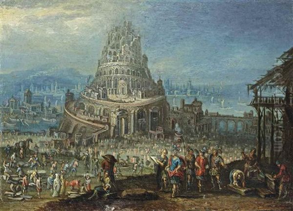 King Nimrod Overseeing The Construction Of The Tower Of Babel Oil Painting by Hendrick van Cleve III