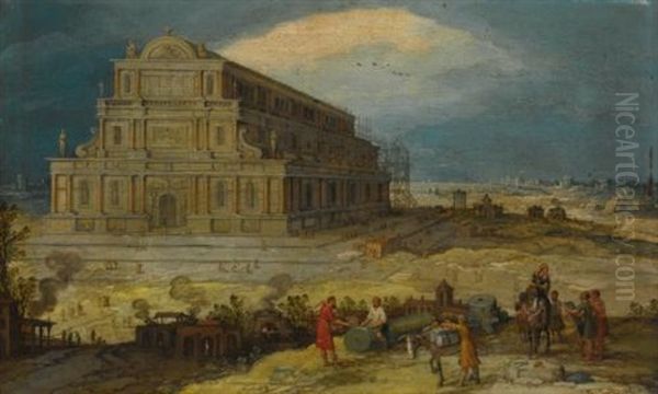 The Building Of The Temple Of Artemis At Ephesus Oil Painting by Hendrick van Cleve III