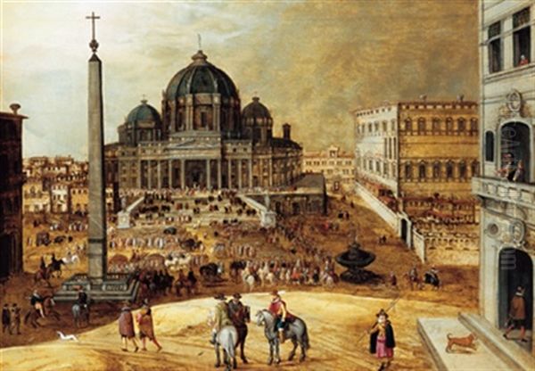 Der Petersplatz In Rom Mit Blick Auf Den Petersdom Oil Painting by Hendrick van Cleve III