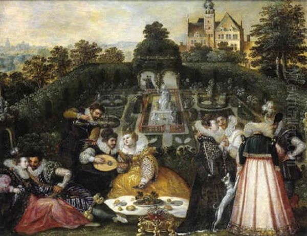 Elegante Gesellschaft Bei Musik Und Erfrischungen In Einem Renaissancegarten Oil Painting by Hendrick van Cleve III