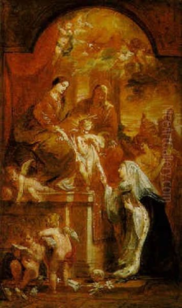 The Virgin And Child With St. Anne, And St. Aya In Supplication Oil Painting by Jan Van Cleve III