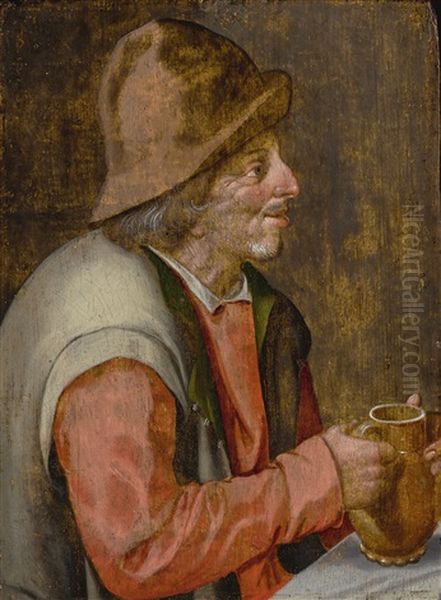 A Peasant Holding A Tankard Oil Painting by Marten van Cleve the Elder