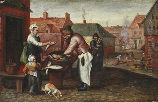 The Fishmonger Oil Painting by Marten van Cleve the Elder