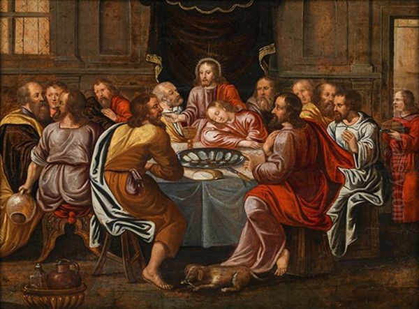 Last Supper Oil Painting by Marten van Cleve the Elder