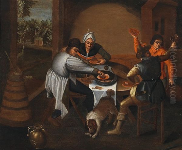 Carousing Peasants Oil Painting by Marten van Cleve the Elder