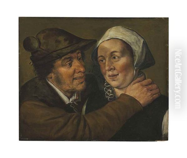 A Peasant Couple Oil Painting by Marten van Cleve the Elder