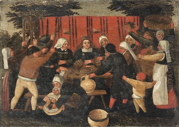 Le Repas De Noce Oil Painting by Marten van Cleve the Elder