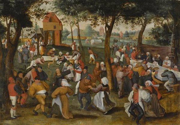 An Outdoor Wedding Dance Oil Painting by Marten van Cleve the Elder