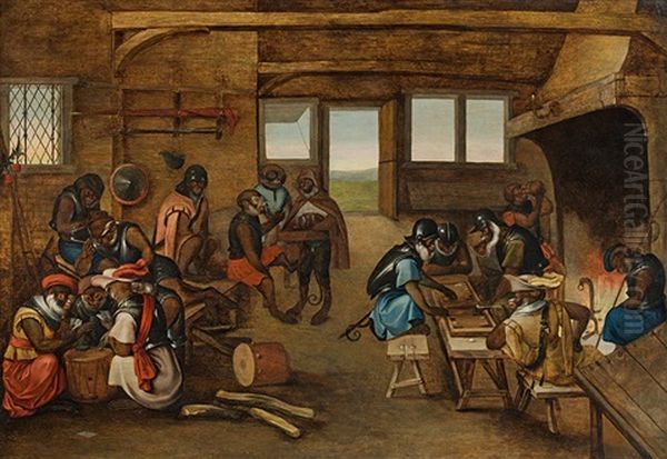 Monkeys In A Guardroom by Marten van Cleve the Elder