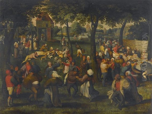 An Outdoor Wedding Dance Oil Painting by Marten van Cleve the Elder