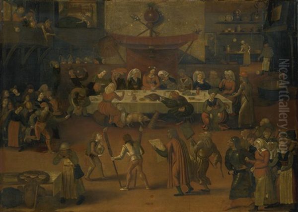 The Wedding Feast Oil Painting by Marten van Cleve the Elder