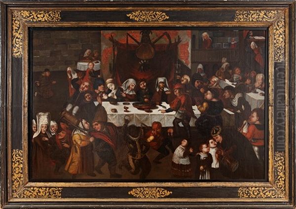 Un Banquete Oil Painting by Marten van Cleve the Elder